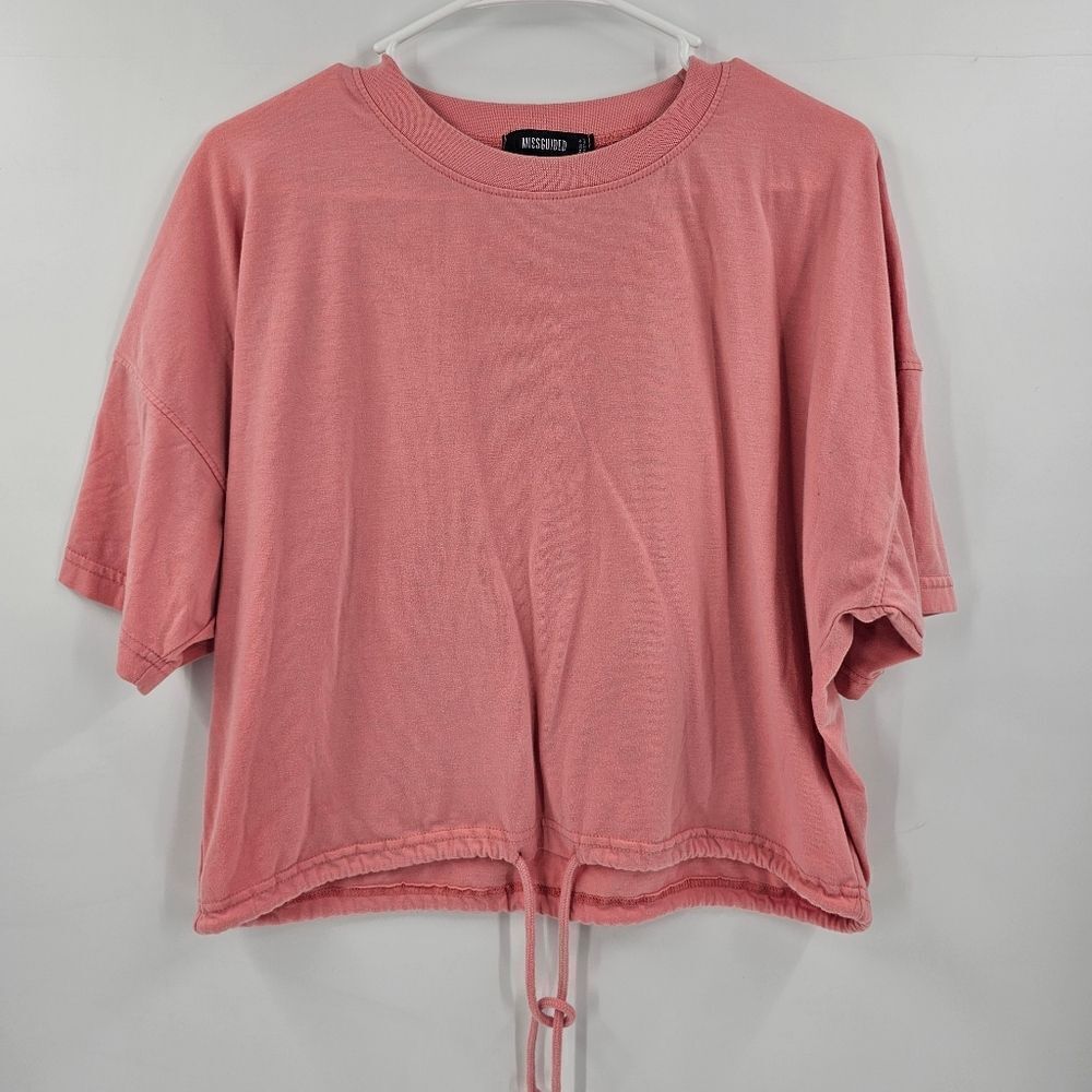 Missguided crop top tshirt tee 10 large coral pink orange gym workout running